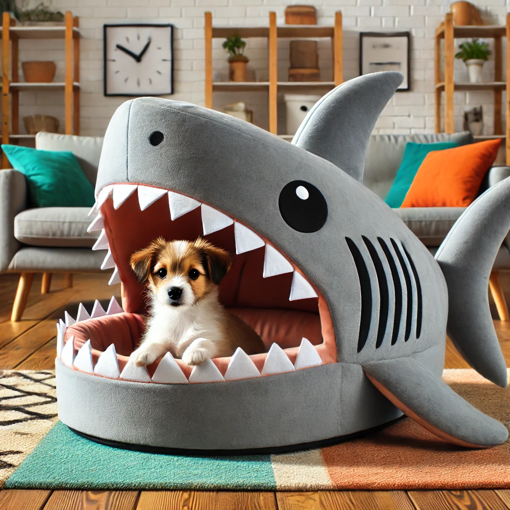 Cute dachshund in shark costume